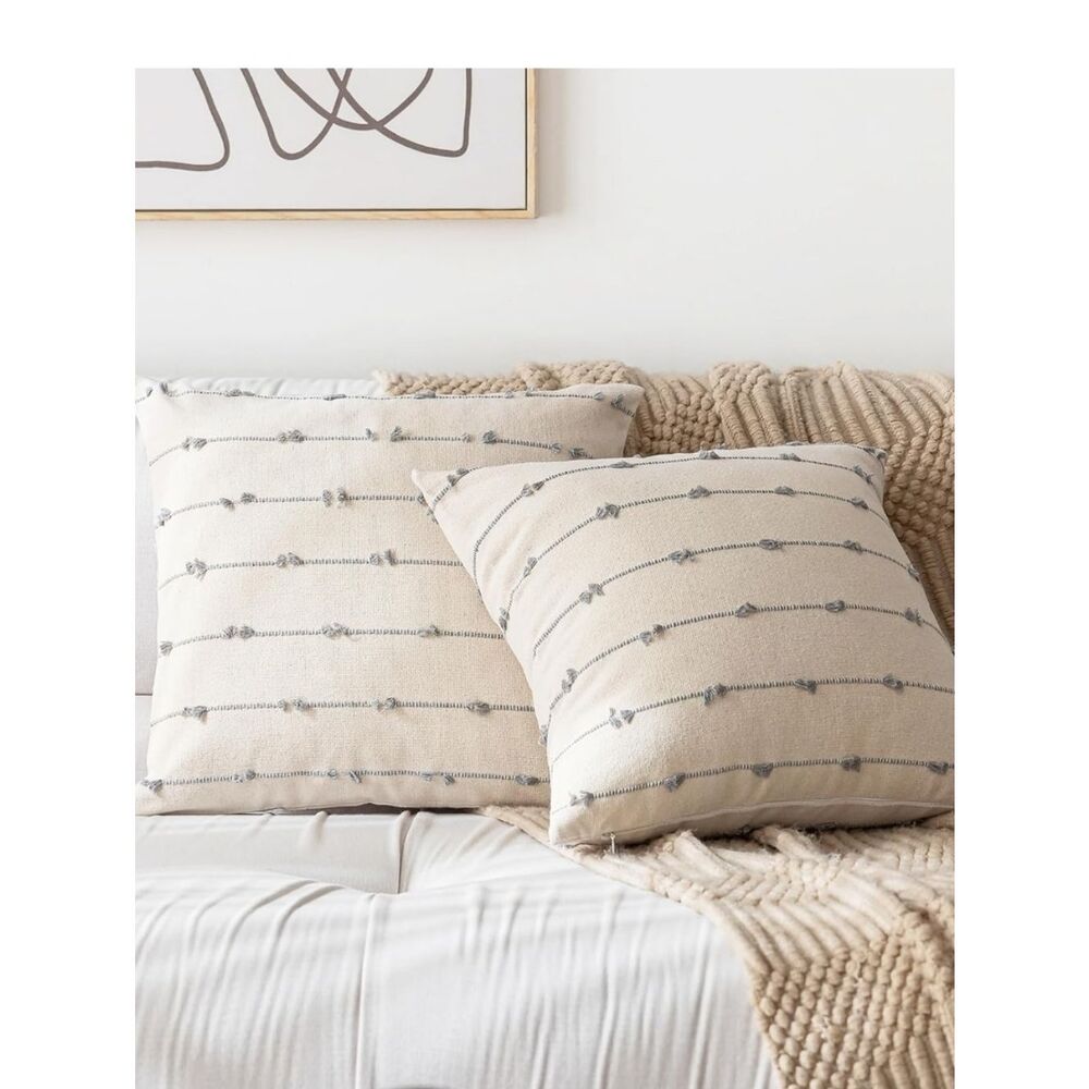 Boho Neutral Cream Knot Stripe Decorative Throw Pillow Covers Pack Of 2 27x27
